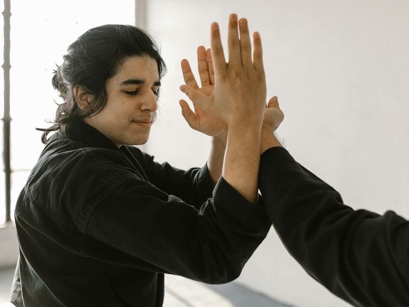 Close up of eye movement practice in a dark room